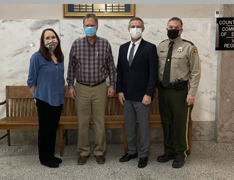 Left to Right, Diane Patrick, Auditor, Bill Zinnel, Supervisor, Erich Kretzinger, Supervisor and Sheriff Gregg Elsberry                      